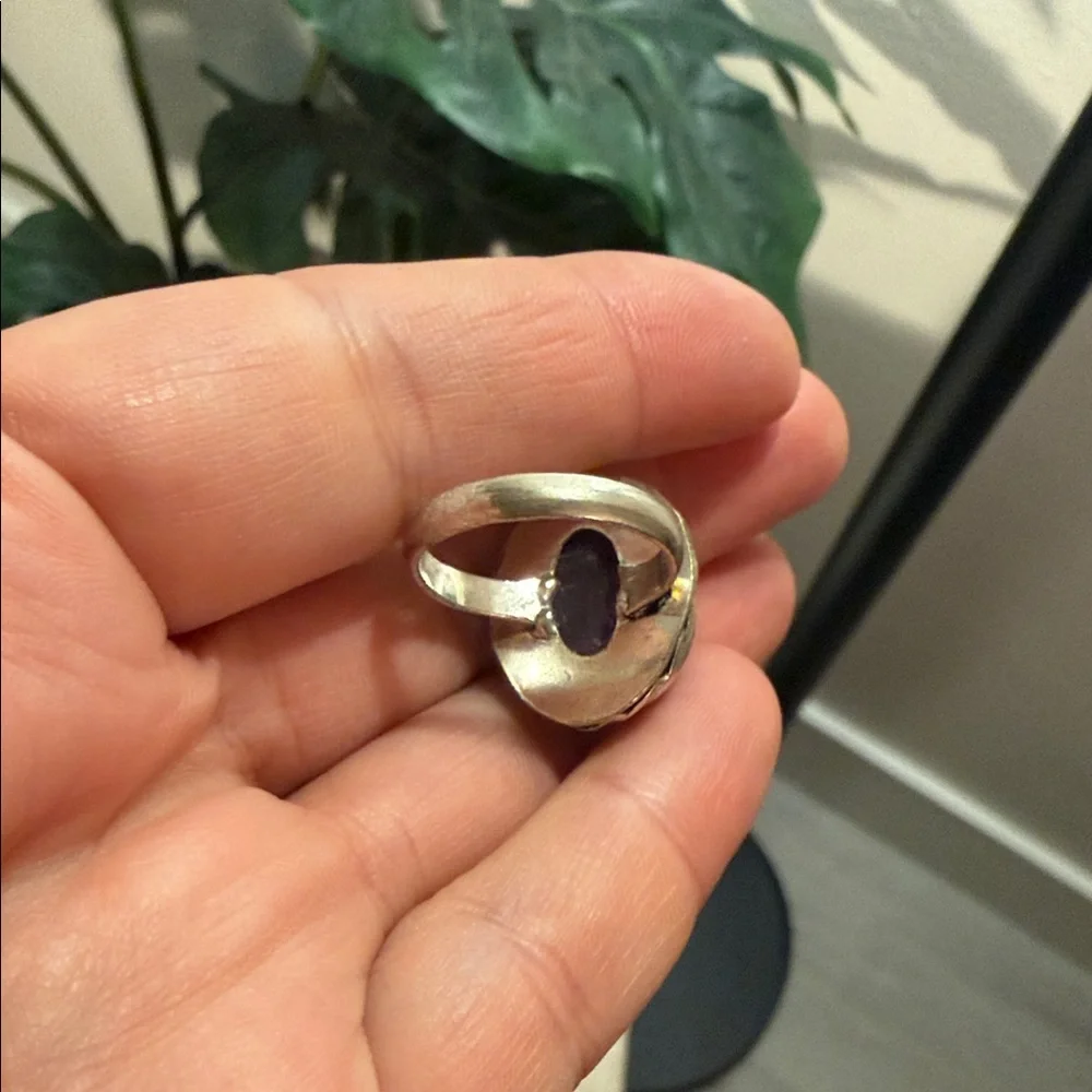 Unique healing amethyst prism oversize jewelry sterling Silver purple Ring‎ 6/7